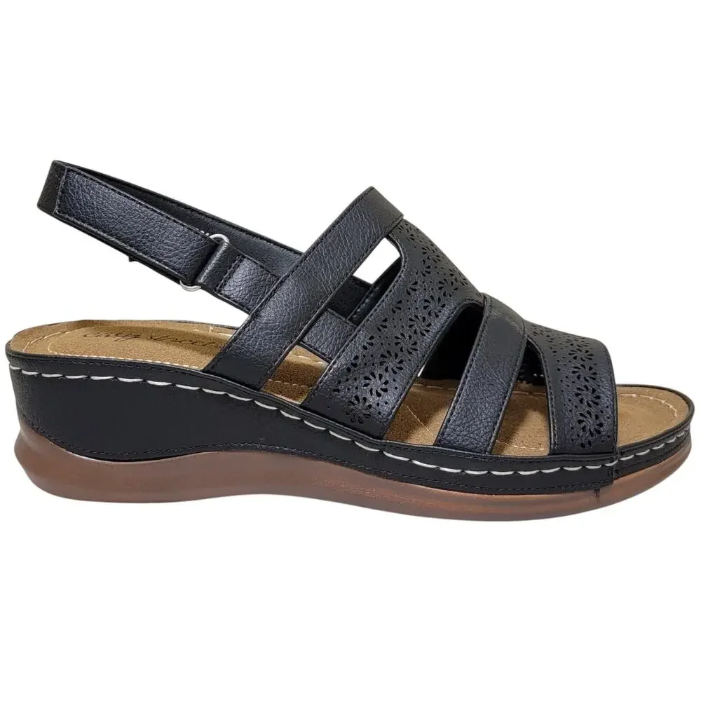 Easy Street Women Alexi Wedge Heel Slingback Sandals Size US 9W Black